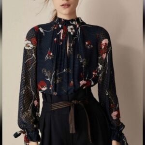 Massimo Dutti Dark Blue Floral Blouse
